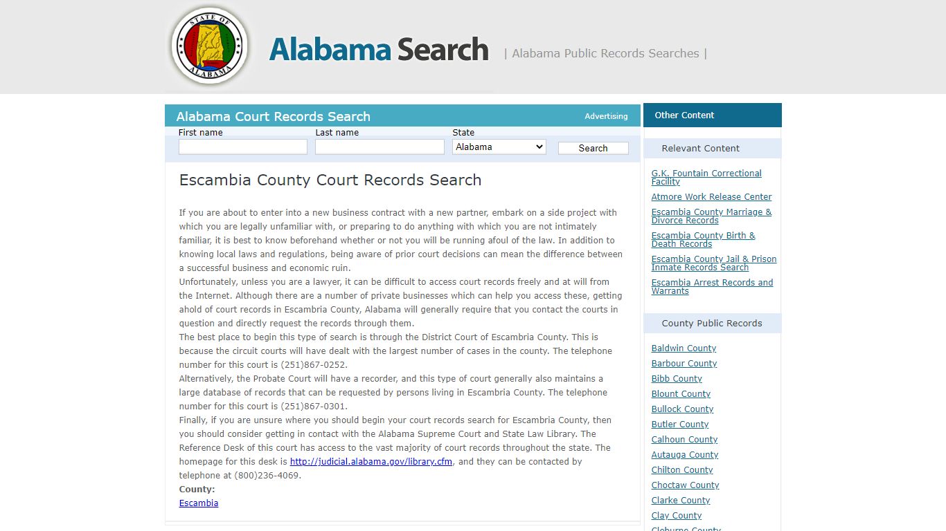 Escambia County Court Records Search | Alabama - AL Search