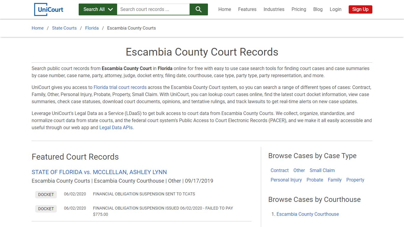 Escambia County Court Records | Florida | UniCourt